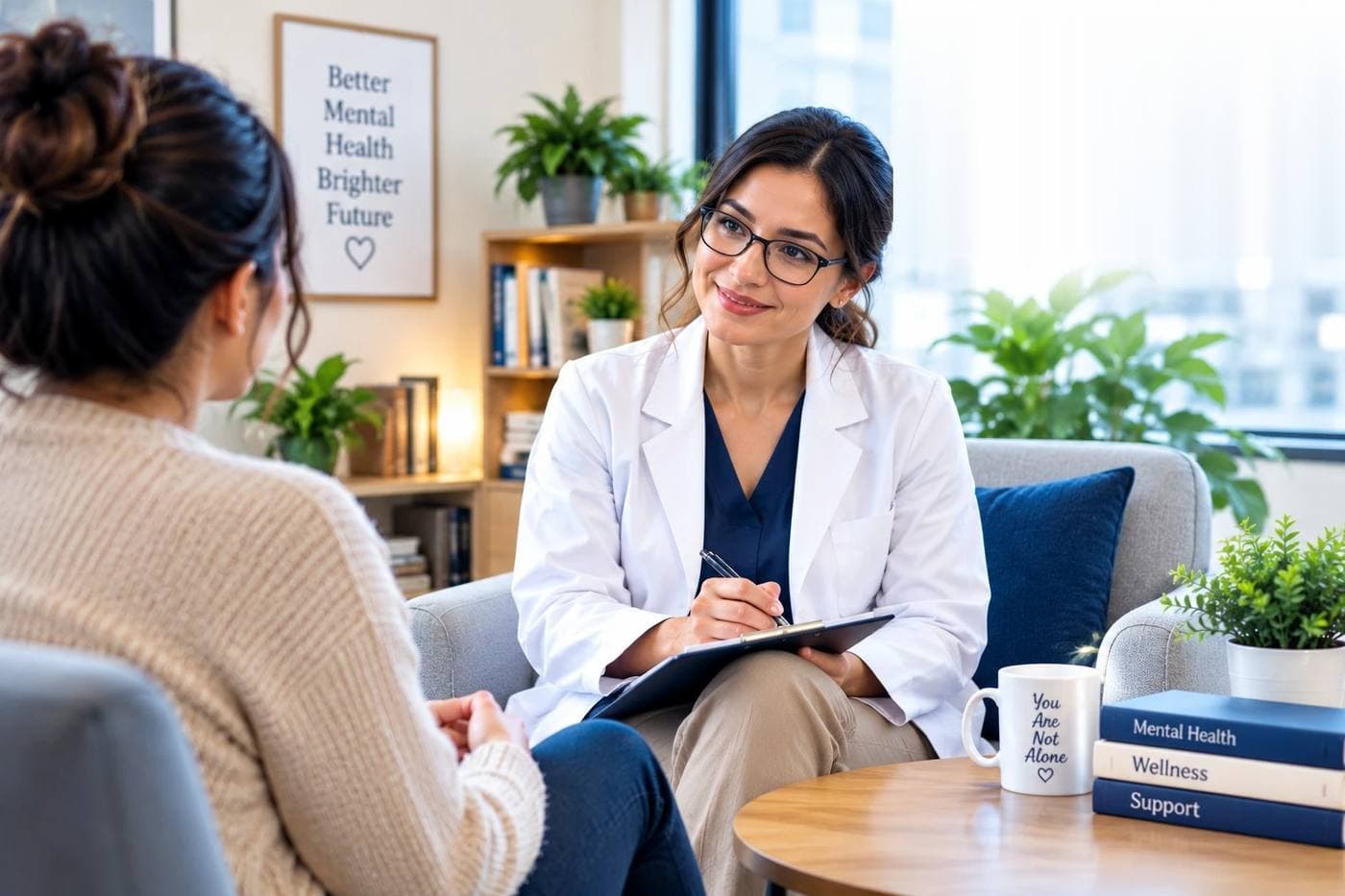 Clinician in a supportive consultation with a patient